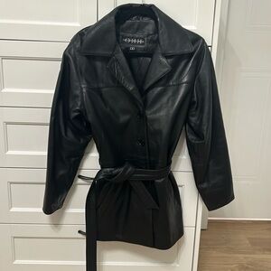 Black leather tie jacket